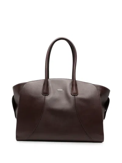 Emporio Armani Logo-plaque Leather Tote Bag In Brown