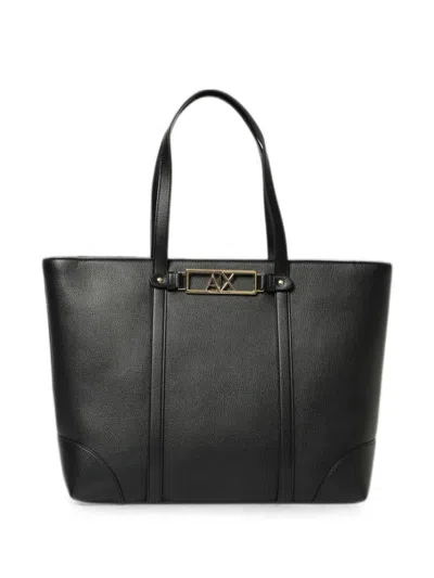 Emporio Armani Logo-plaque Pebbled-effect Tote Bag In Black