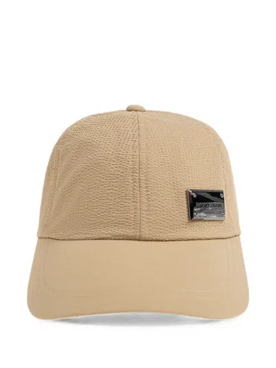 Emporio Armani Logo-plaque Seersucker Baseball Cap In Neutral