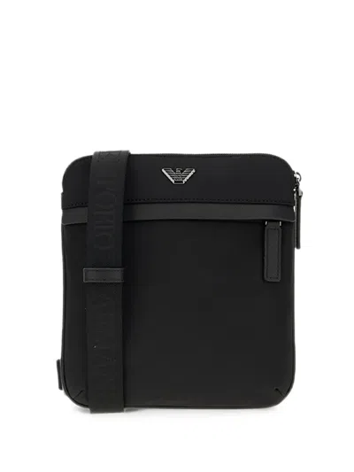 Emporio Armani Logo Crossbody Bag Adjustable Strap Pocket In Black