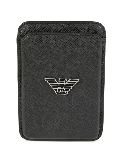 Emporio Armani Logo-plaque Textured Cardholder In Black