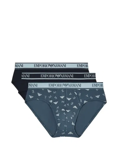 Emporio Armani Logo-print Briefs In Blue