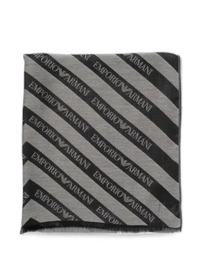 Emporio Armani Logo-print Chevron Scarf In Green