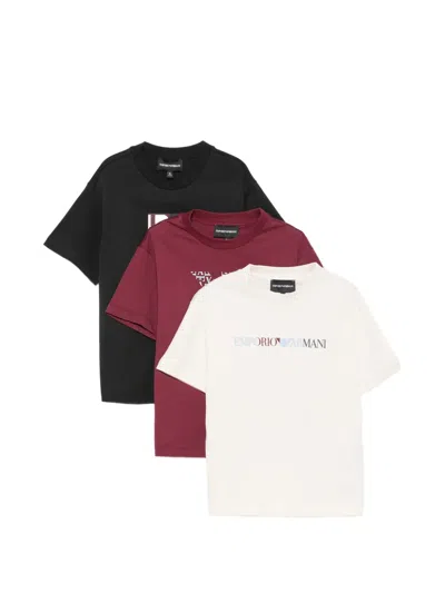 Emporio Armani Kids' Logo-print Cotton-jersey T-shirts (set Of Three) In Black