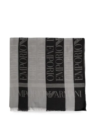 Emporio Armani Logo-print Fringed Scarf In Multi