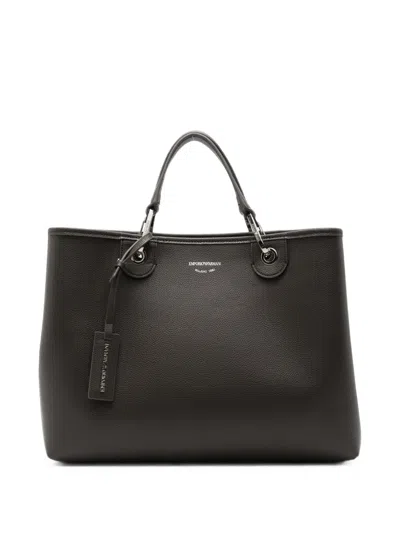 Emporio Armani Logo-print Grained Tote Bag In Black
