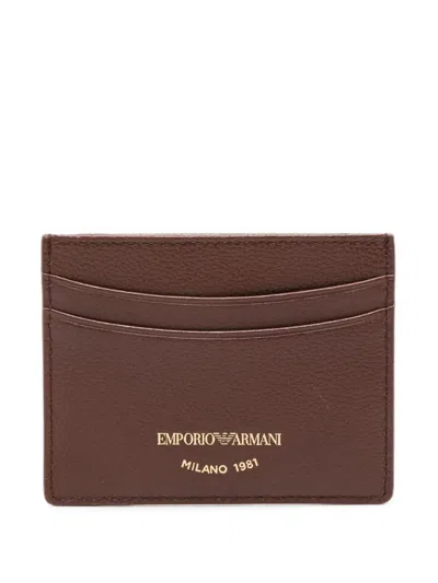 Emporio Armani Logo-print Grained-leather Card Holder In Blue