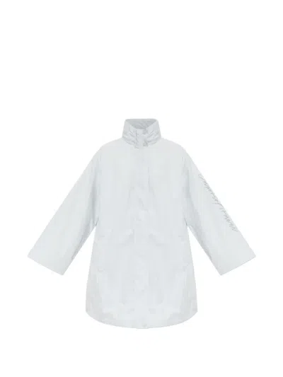 Emporio Armani Logo-print High-neck Coat In Blue