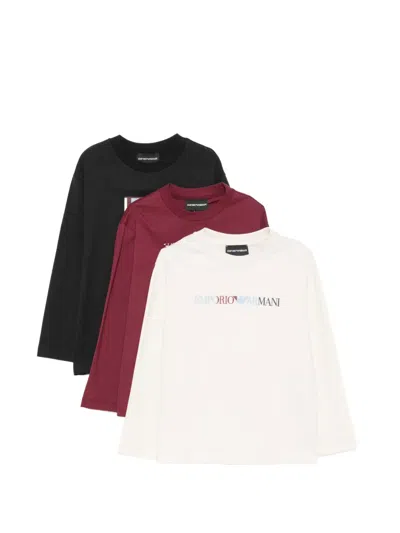 Emporio Armani Kids' Logo-print Long-sleeve T-shirt (set Of Three) In Black