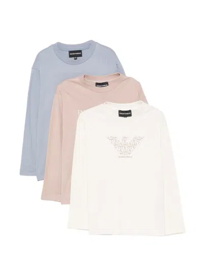 Emporio Armani Kids' Logo-print Long-sleeve T-shirt (set Of Three) In Blue