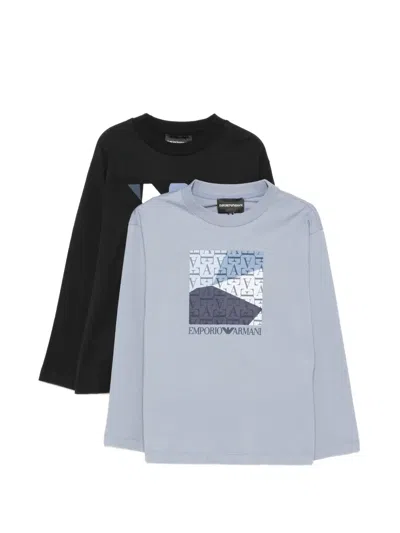 Emporio Armani Kids' Logo-print Long-sleeve T-shirt (set Of Two) In Multi