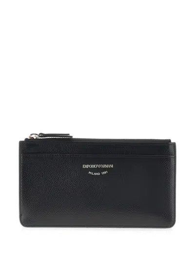 Emporio Armani Logo-print Pebbled Wallet In Black
