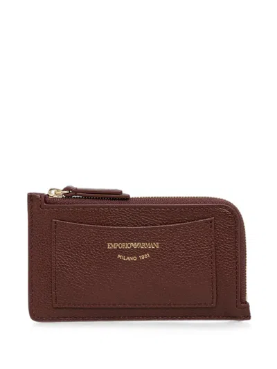 Emporio Armani Logo-print Pebbled-leather Wallet In Brown