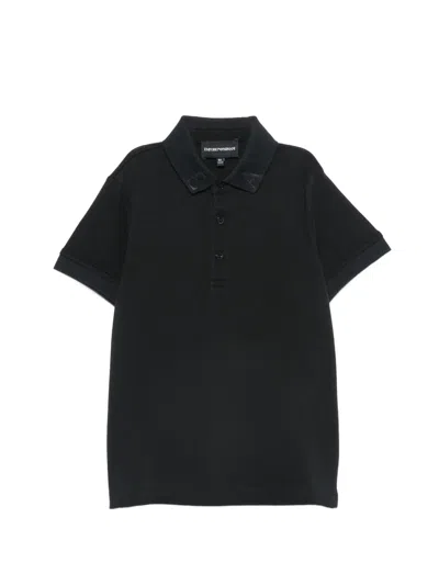 Emporio Armani Kids' Logo-print Piqué Polo Shirt In Black
