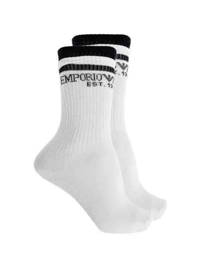 Emporio Armani Logo-print Ribbed-knit Socks (set Of Two) In White