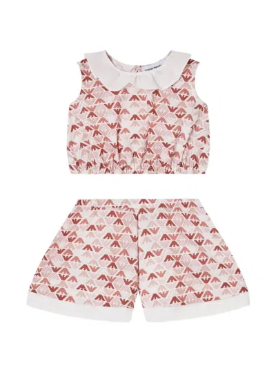 Emporio Armani Babies' Logo-print Ruffled Short Set In Pink