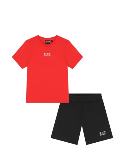 Emporio Armani Kids' Logo-print Shorts And T-shirt Set In Red