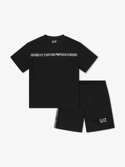 Emporio Armani Kids' Logo-print Stripe-detail Shorts Set In Black
