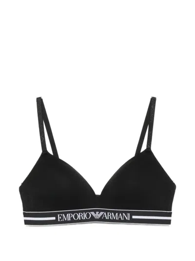 Emporio Armani Logo-tape Triangle Bra In Black