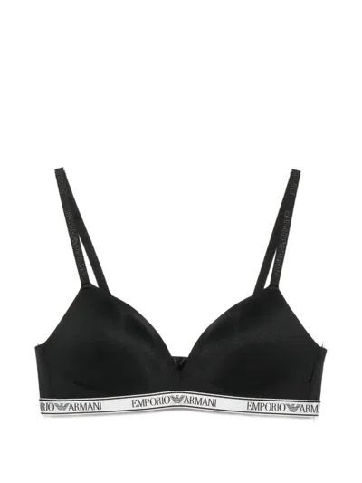 Emporio Armani Logo-tape Triangle Bra In Black