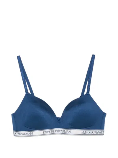 Emporio Armani Logo-tape Triangle Bra In Blue