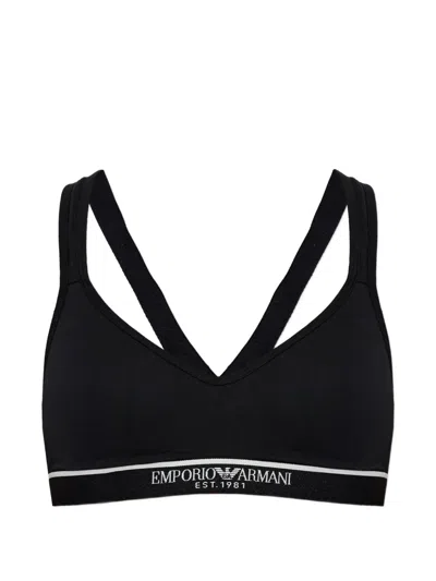 Emporio Armani Logo-underband Cross-back Bra In Black