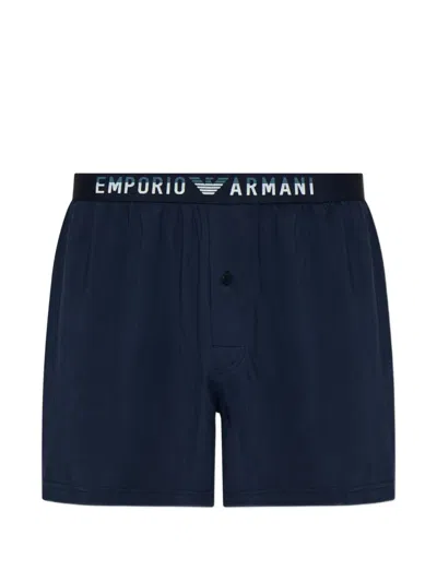Emporio Armani Logo-waistband Boxers In Blue