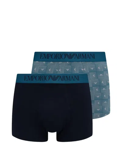Emporio Armani Logo-waistband Boxers (set Of Two) In Blue