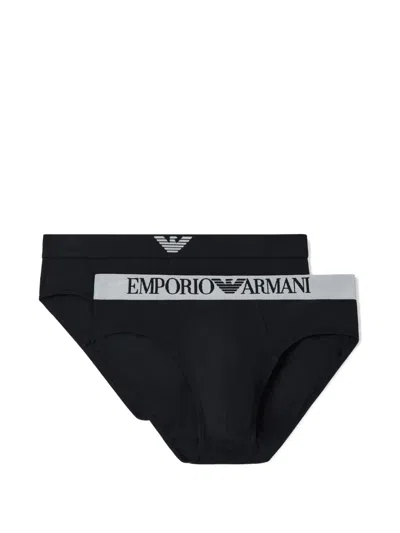 Emporio Armani Logo-waistband Briefs (set Of Two) In Black