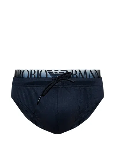 Emporio Armani Logo-waistband Drawstring-fastening Swim Briefs In Blue