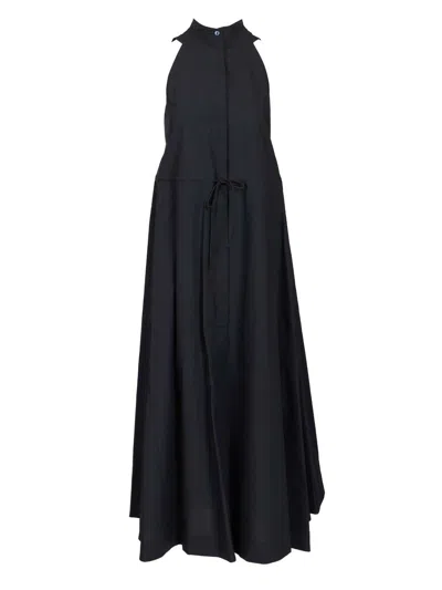 Emporio Armani Long Cotton Dress Dresses Blue In Black