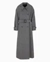 Emporio Armani Long, Double-breasted Coat In A Virgin Wool Blend With Two-tone Oversize-chevron Motif In Grey