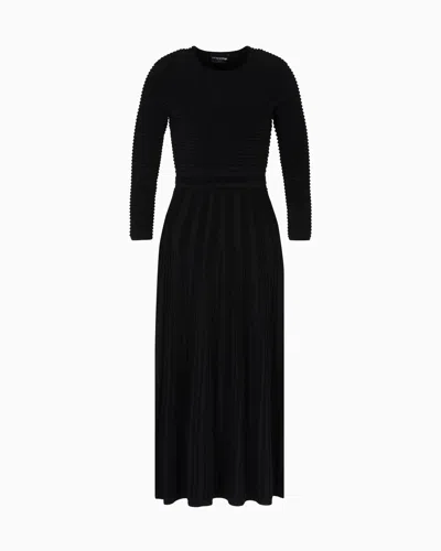 Emporio Armani Long Dress In Ottoman Chenille In Black
