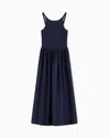 Emporio Armani Long Dress In Poplin With Smocked Motif In Blue