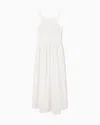 Emporio Armani Long Dress In Poplin With Smocked Motif In Multi