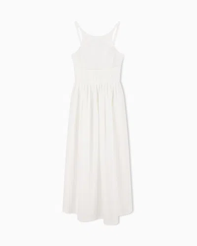 EMPORIO ARMANI LONG DRESS IN POPLIN WITH SMOCKED MOTIF