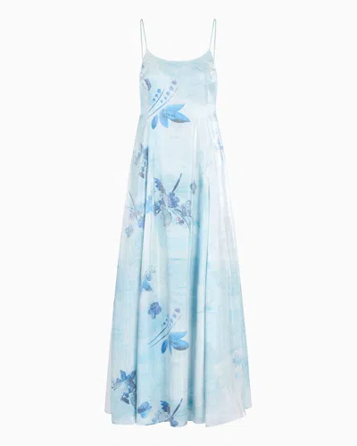Emporio Armani Long Dress In Trilobal Fabric With Batik Flower Print In Patterned