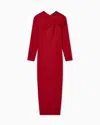 Emporio Armani Long Dress With Gathering Detail In Stretch Milano Stitch In Red