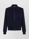Emporio Armani Long Sleeve Bomber Jacket With Ribbed Cuffs In Blue