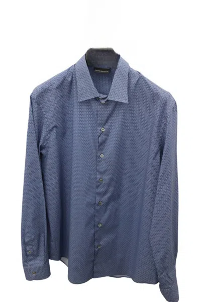 Emporio Armani Long Sleeve Button Down Shirt In Blue