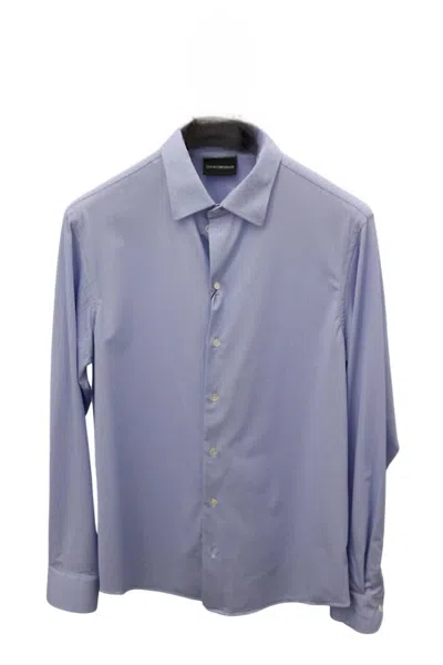 Emporio Armani Long Sleeve Button Down Shirt In Blue In Purple