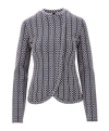 Emporio Armani Two Tone Jacquard Collarless Jacket In Gray