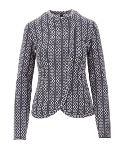 Emporio Armani Two Tone Jacquard Collarless Jacket In Solid Dark