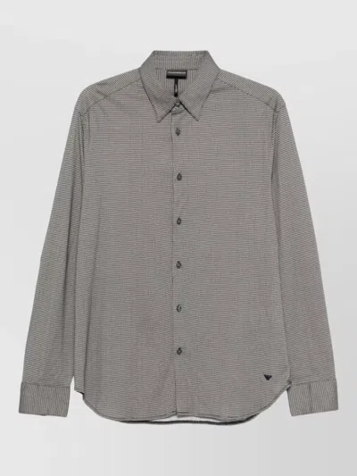 Emporio Armani Long Sleeve Cotton Blend Shirt Geometric Pattern In Gray