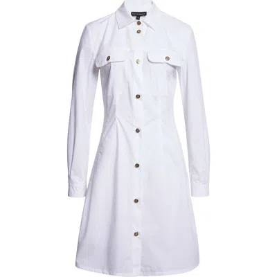 Emporio Armani Long Sleeve Cotton Poplin Button-up Shirtdress In White