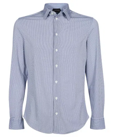 Emporio Armani Long Sleeve Cotton Shirt In Blue