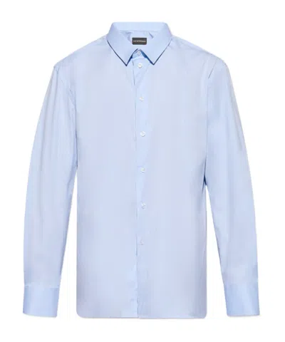 Emporio Armani Long-sleeve Cotton Shirt In Blue