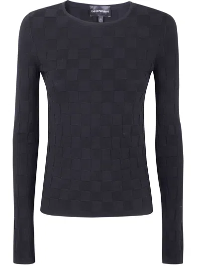 Emporio Armani Check-pattern Long-sleeve Sweater In Black