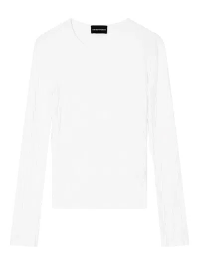 Emporio Armani Long Sleeve Damier Sweater In White