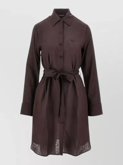 Emporio Armani Long Sleeve Dress Coverup Waist Tie In Brown